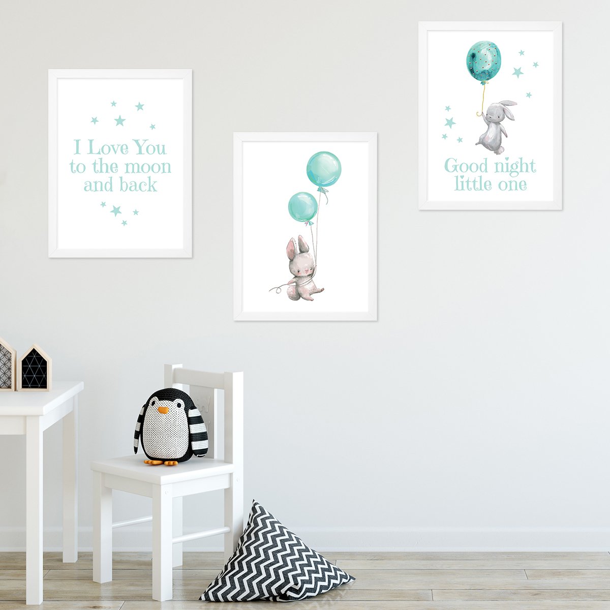 Plakaty dla dzieci z napisami po angielsku - I love you to the moon and back#kolor_mietowy