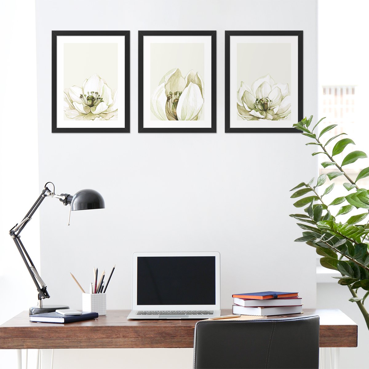 Plakaty z czanymi ramkami rośliny do biura #kolor_zielony