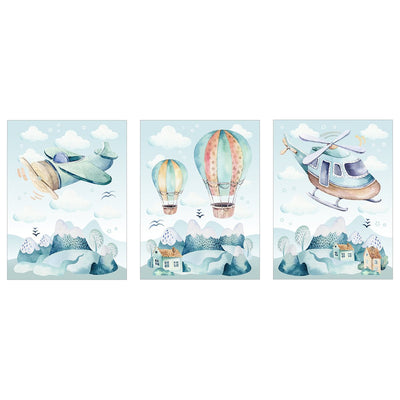 Plakaty do pokoju chłopca - samoloty i balony - zestaw trzech plakatów