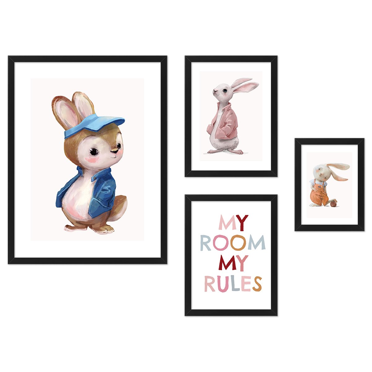 Galeria obrazów do pokoju chłopca - plakaty z królikami w czarnych ramkachi#ramka_czarna