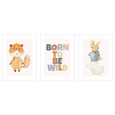 Plakaty z napisami i zwierzętami leśnymi do pokoju dziecka - zestaw trzech plakatów