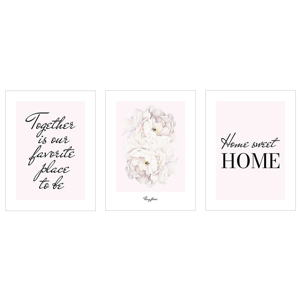 Plakaty z napisami i piwoniami - HOME SWEET HOME - zestaw trzech plakatów#kolor_rozowy
