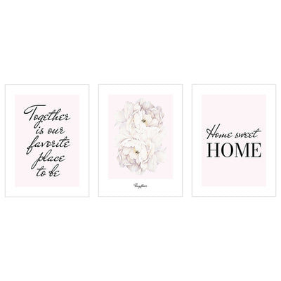 Plakaty z napisami i piwoniami - HOME SWEET HOME - zestaw trzech plakatów#kolor_rozowy