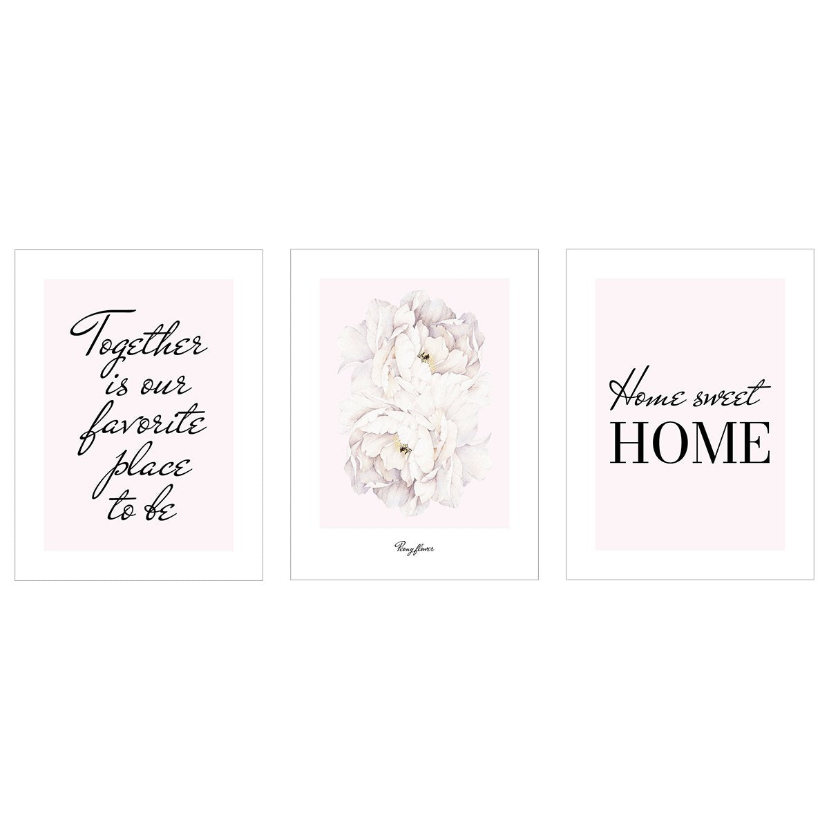 Plakaty z napisami do sypialni - HOME SWEET HOME - zestaw trzech plakatów#kolor_rozowy