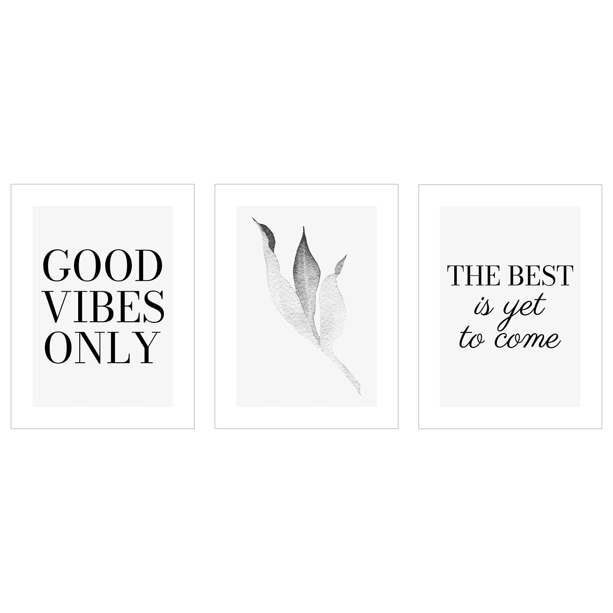 Plakaty z napisami - GOOD VIBES ONLY - zestaw trzech plakatów#kolor_szary