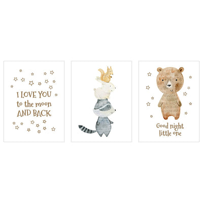Plakaty ze zwierzętami leśnymi do pokoju dziecka - zestaw trzech plakatów