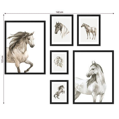Galeria obrazów do domowego biura - zestaw plakatów z końmi w czarnych ramkach#ramka_czarna