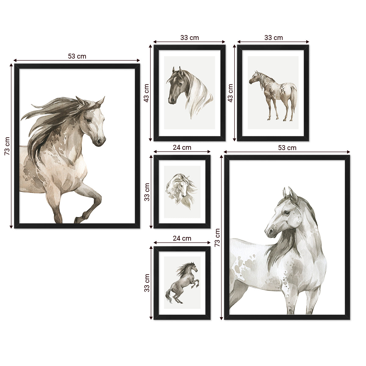 Galeria obrazów - zestaw plakatów z końmi w czarnych ramkach do salonu#ramka_czarna